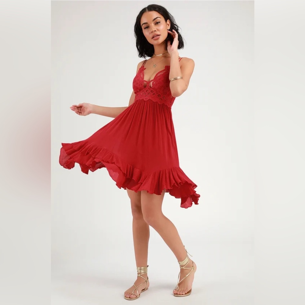 Free People Adella Slip Dress in Bright Red